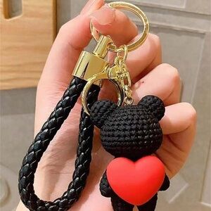 Black and Red Heart Bag Charm with Braided Strap NWT​